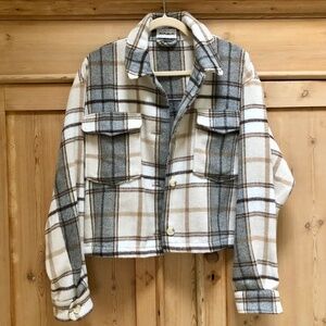 For the Republic Oversized Cropped Plaid Jacket Size L